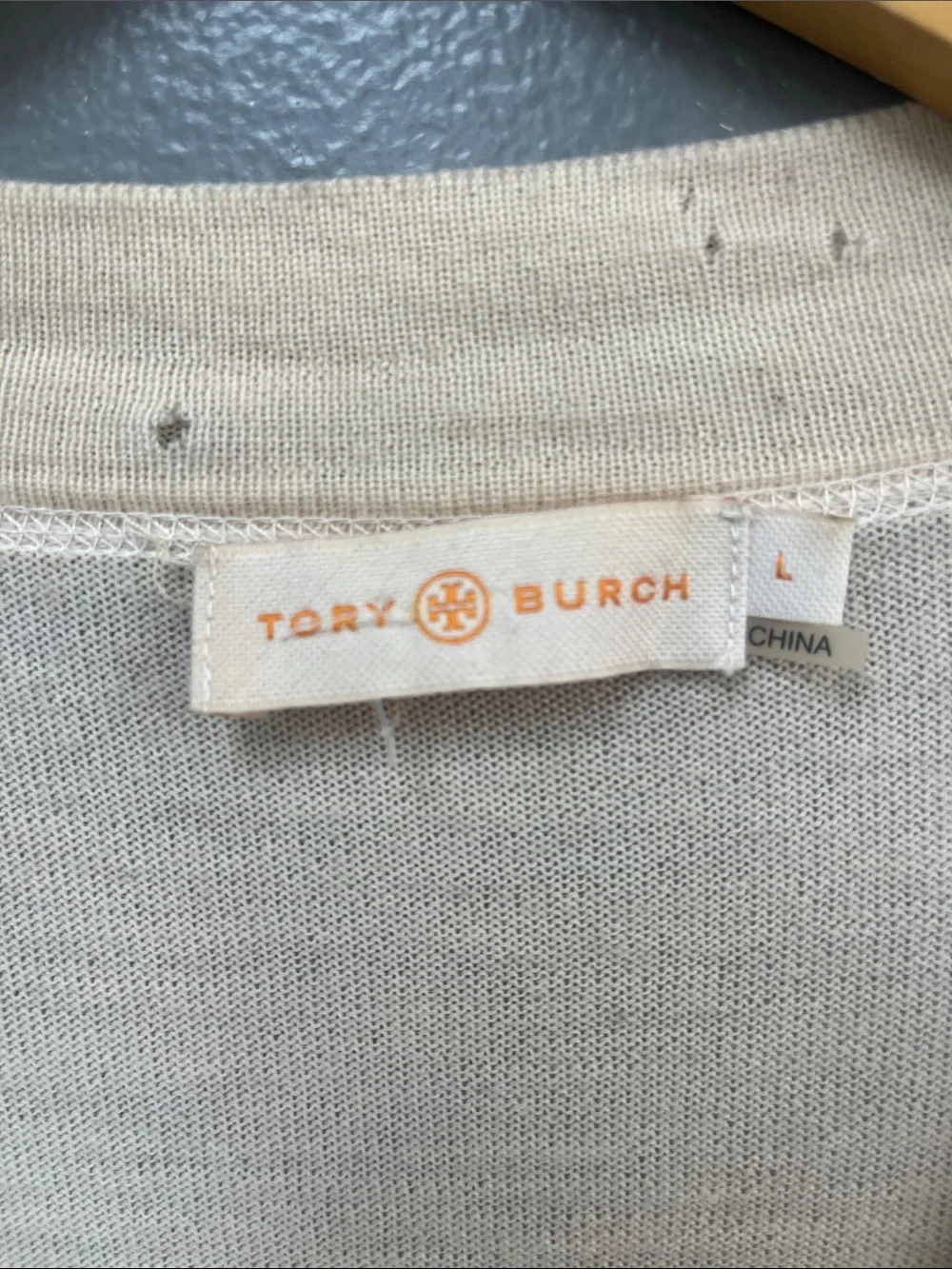 Tory Burch Cream V-Neck Button Front Cardigan